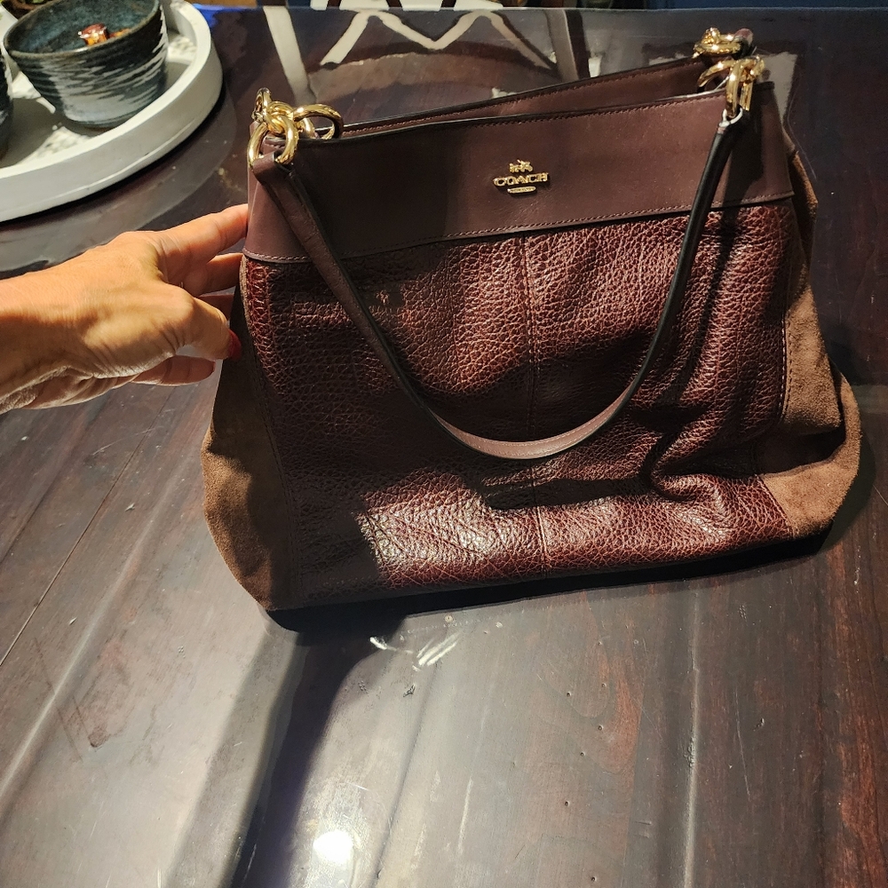 Brown leather suede coach bag